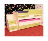 Кровать детская "Лёсики" двухярусная с лесенкой, ящиками, столиками